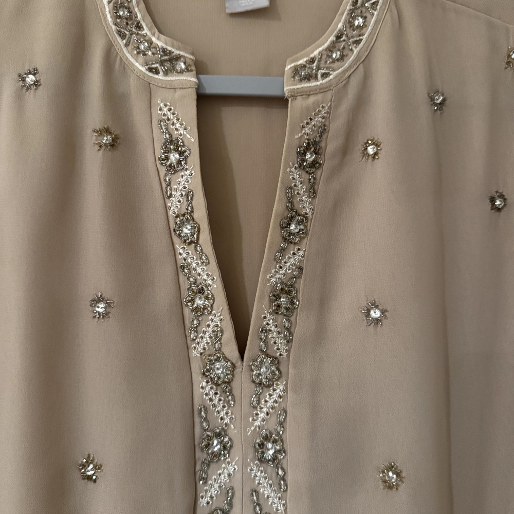 Chico's Beige Metallic Studded Blouse - Picture 5 of 10